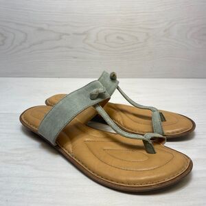 Born Crown Toe Loop Sandals Womens 9 Sage Green Leather Comfort Slip On